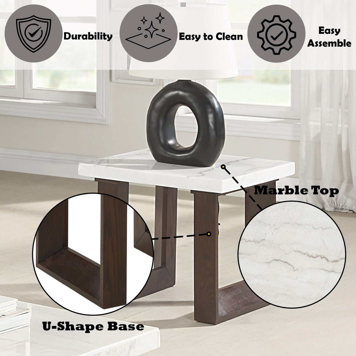 Edwyn Natural Marble Top End Table with Marble Top - White