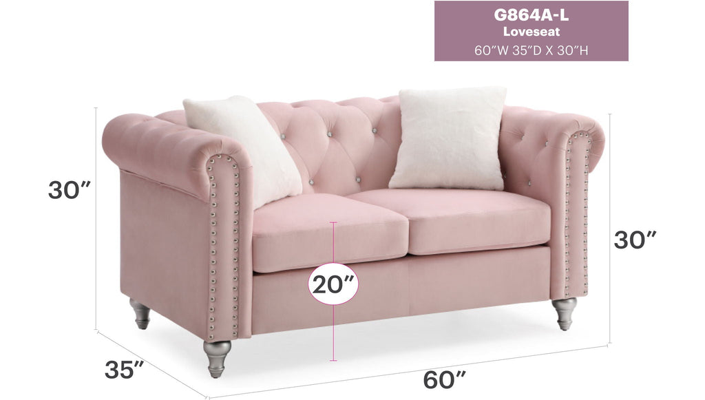 Contemporary Loveseat with Jeweled Tufted Design - Multiple Colors