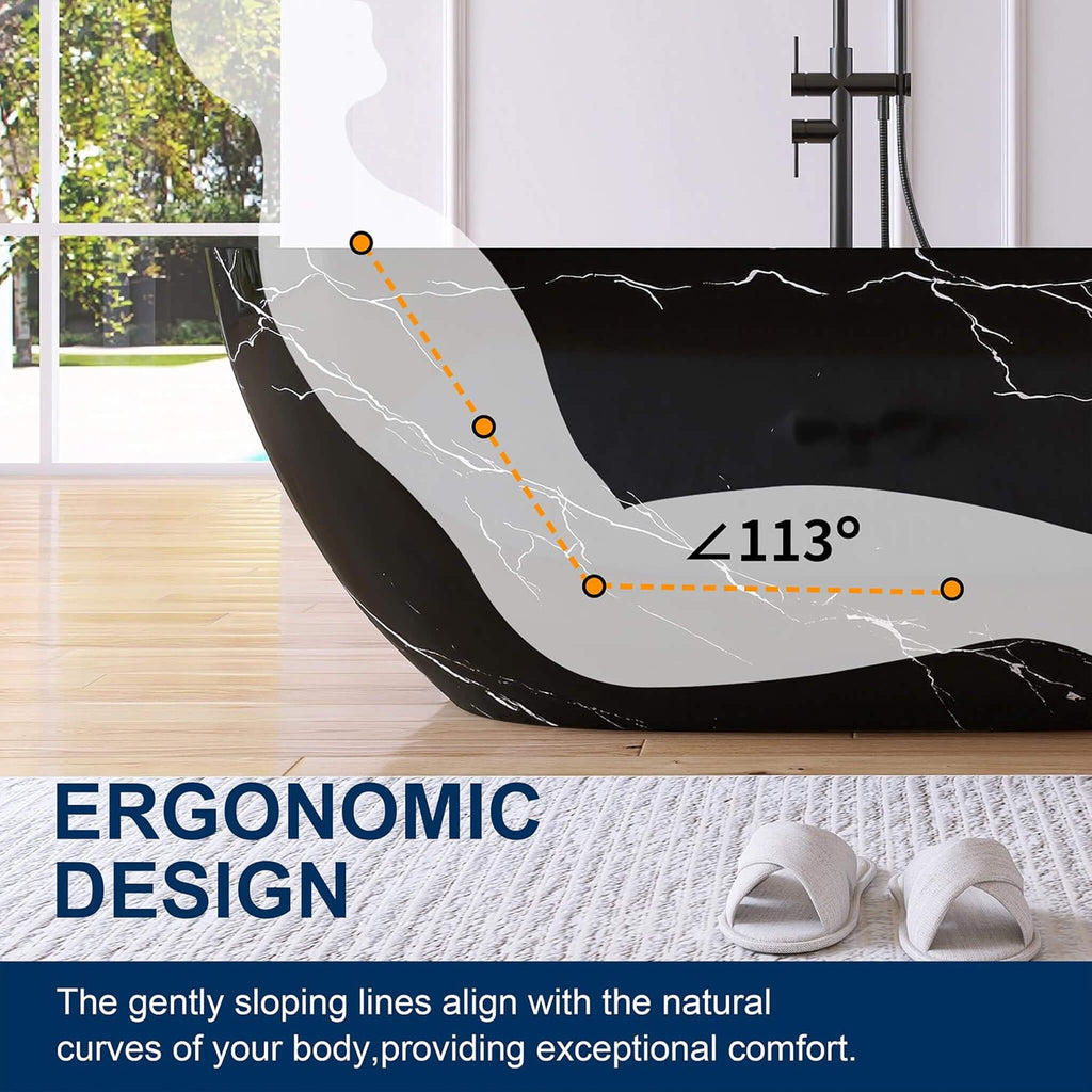 [63X29.5-Inch] Freestanding Modern Marble-Design Solid Surface Soaking Tub With Overflow (SAK11528)