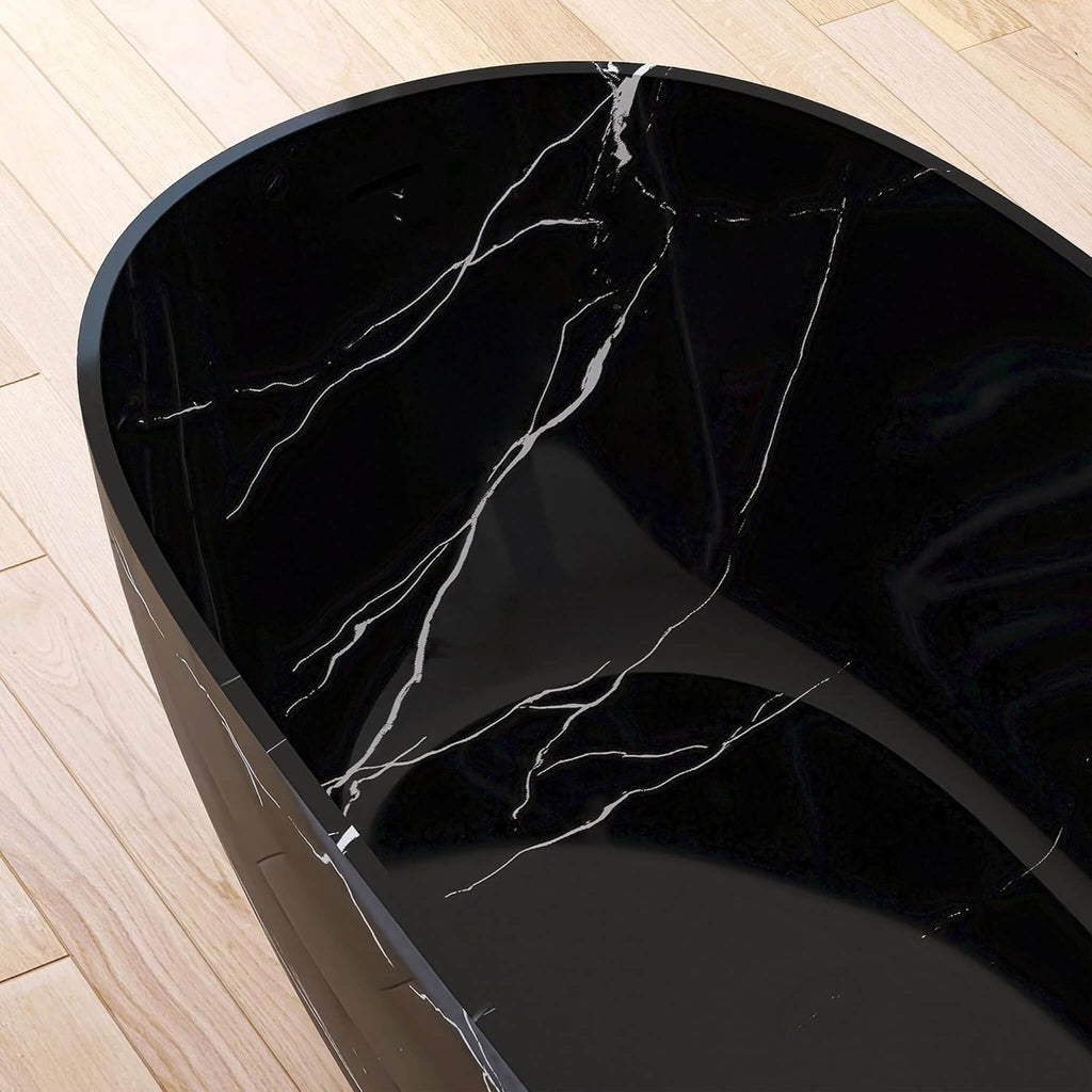 [63X29.5-Inch] Freestanding Modern Marble-Design Solid Surface Soaking Tub With Overflow (SAK11528)