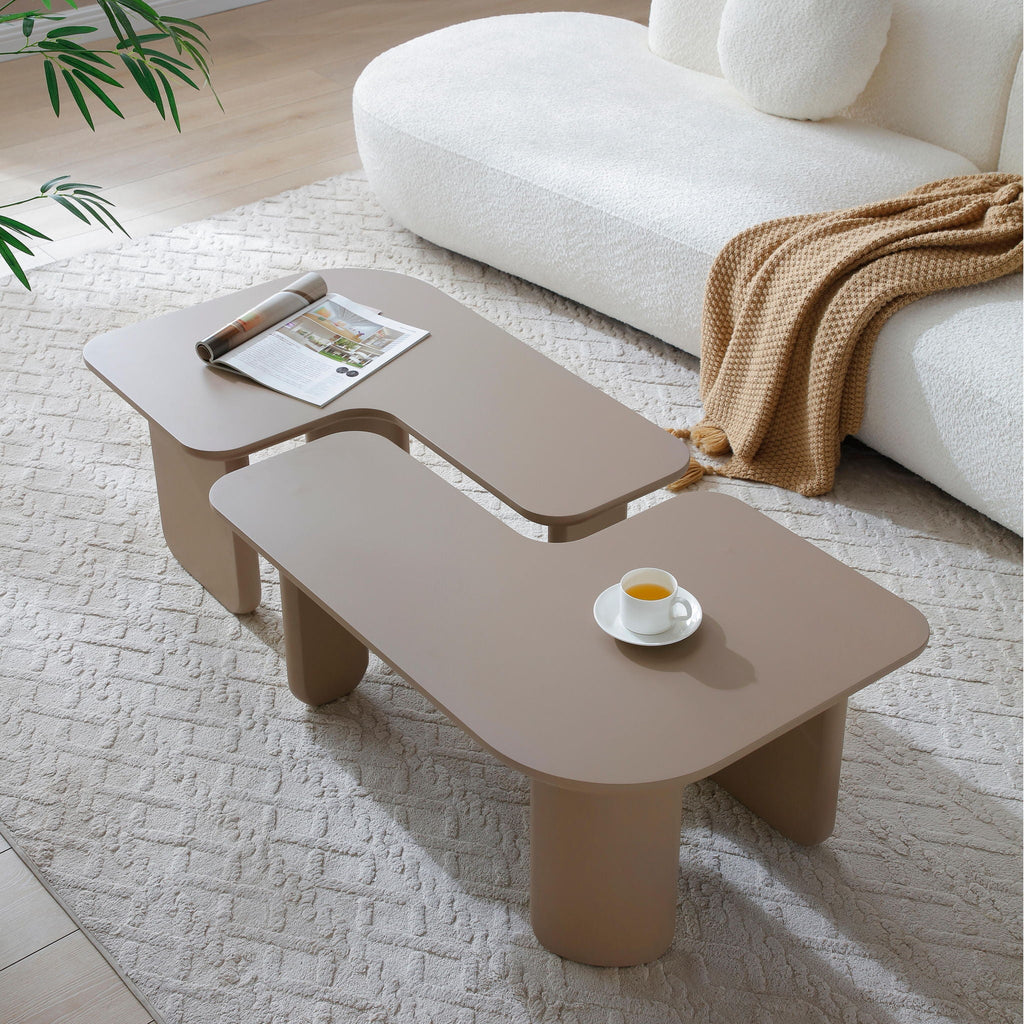 L-Shape Coffee Table with Modular Nesting Design - White or Dark Brown