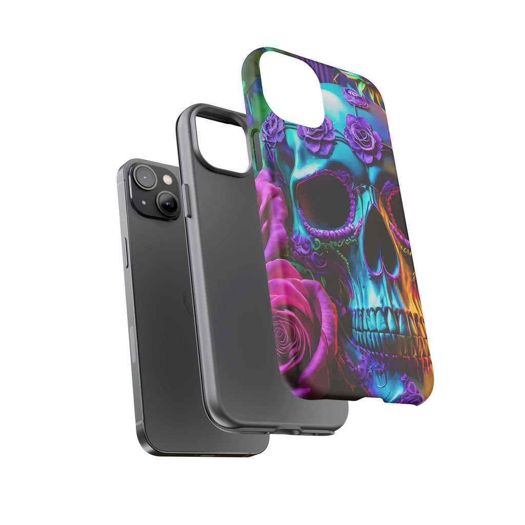Neon Skull and Roses Vibrant Tough Phone Case