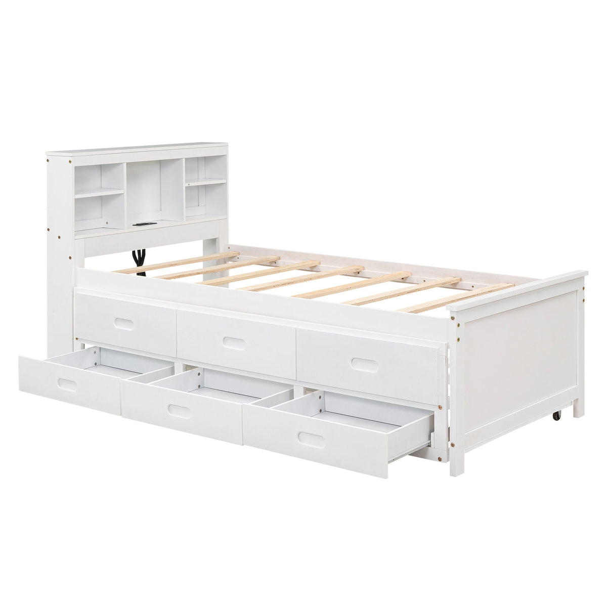 Platform Bed with Storage Headboard, USB, Trundle & 3 Drawers - Twin or Full