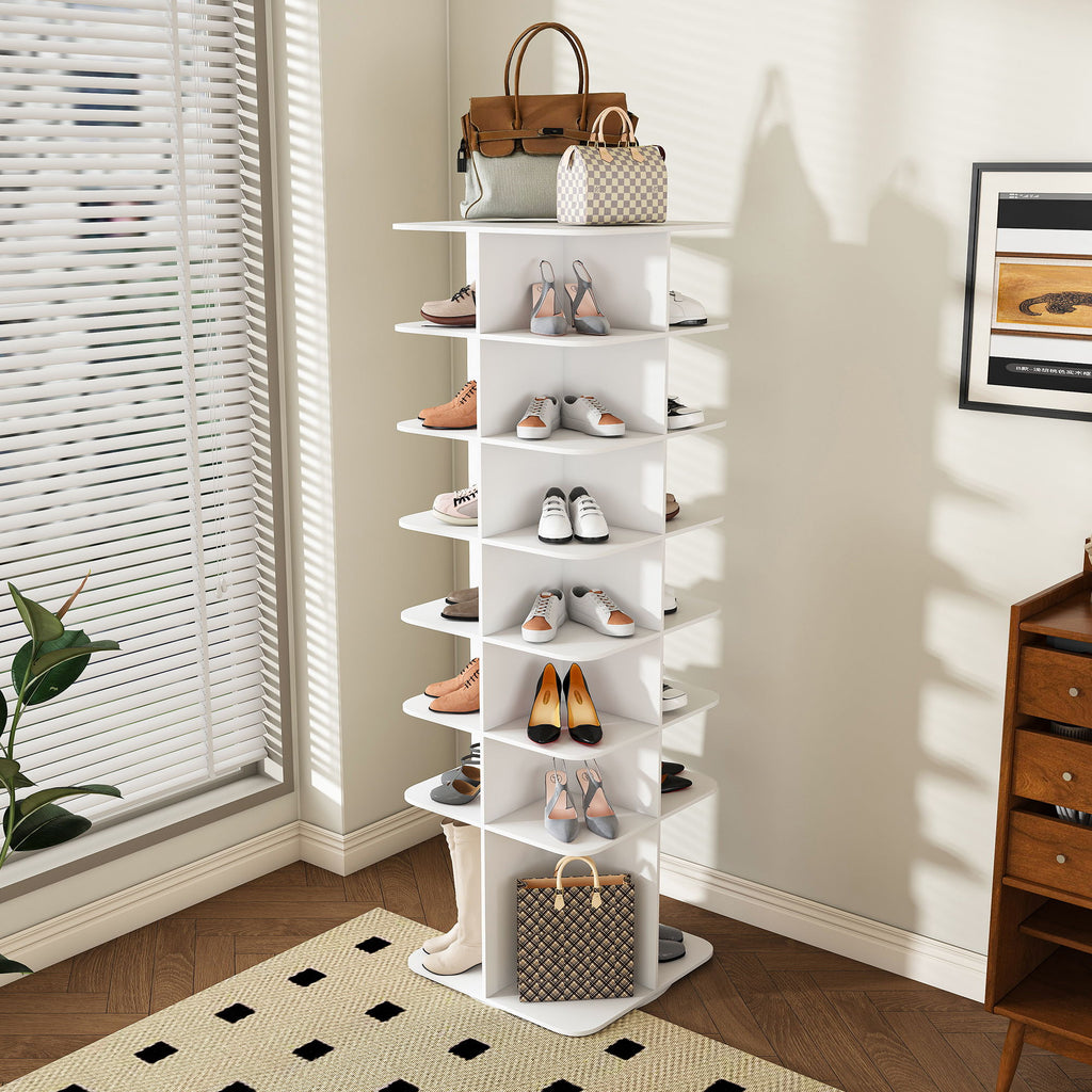 7 Tier Square Rotating Shoe Rack Tower With 360° Spinning Organizer - White