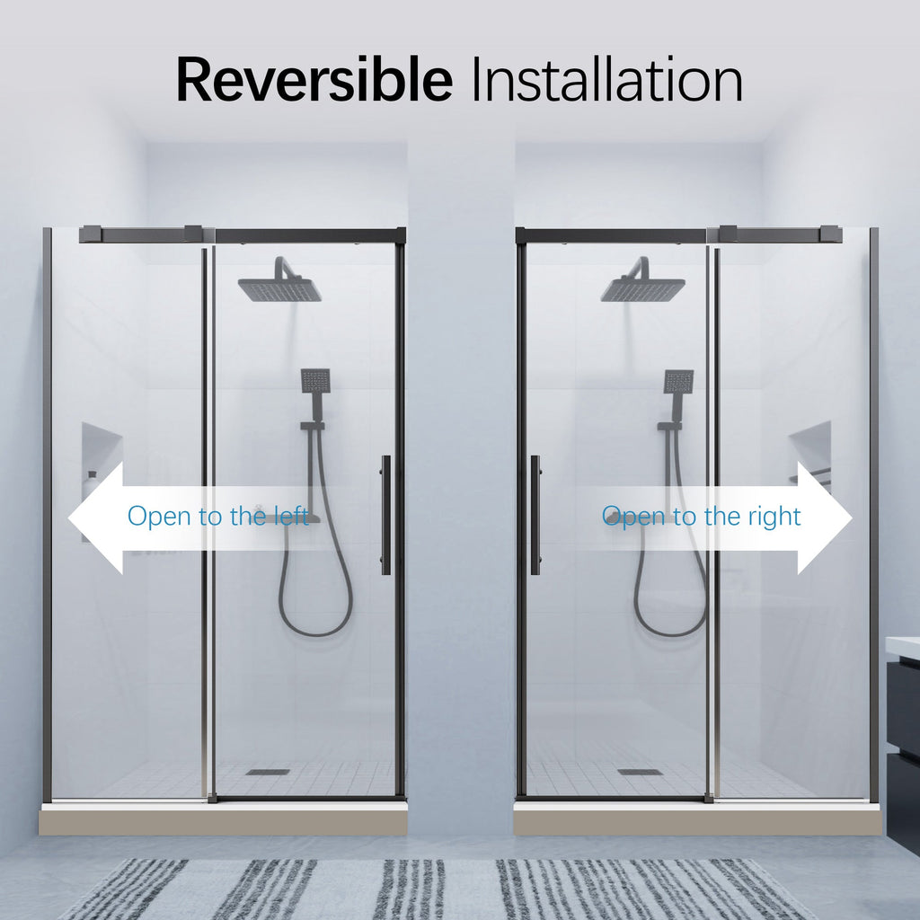 Frameless Sliding Shower Door with Tempered Glass - Matte Black