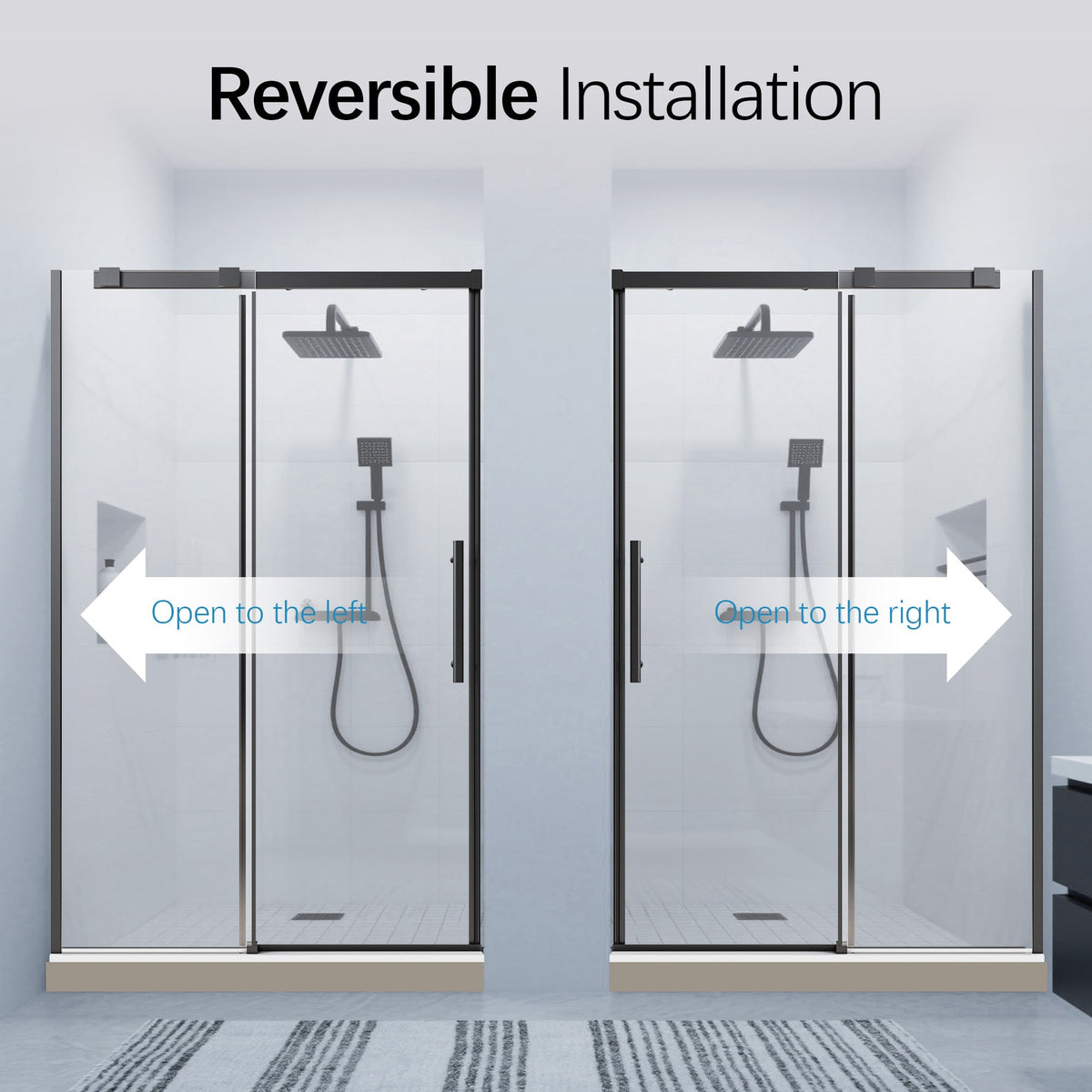 Frameless Sliding Shower Door with Tempered Glass - Matte Black