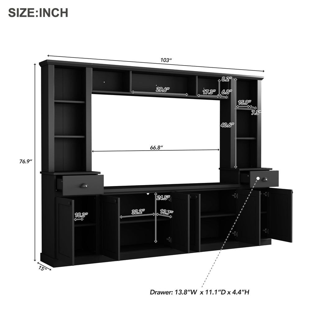 Minimalist Entertainment Wall Unit Set with Adjustable Bridge for TVs Up to 75" - White or Black
