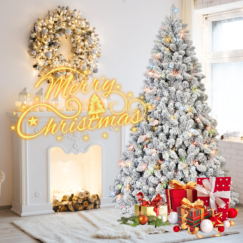 4Ft Flocked Christmas Tree with 150 Colorful UL Lights - White