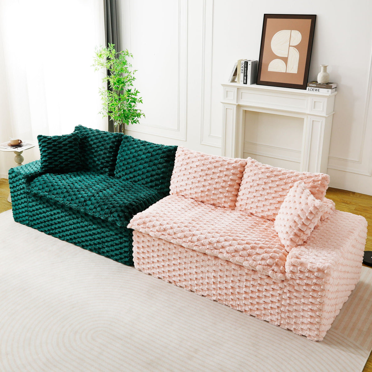 Luxury Multifunctional Sofa for Living Room with Adjustable Layout - Black, Dark Green, White, Pink