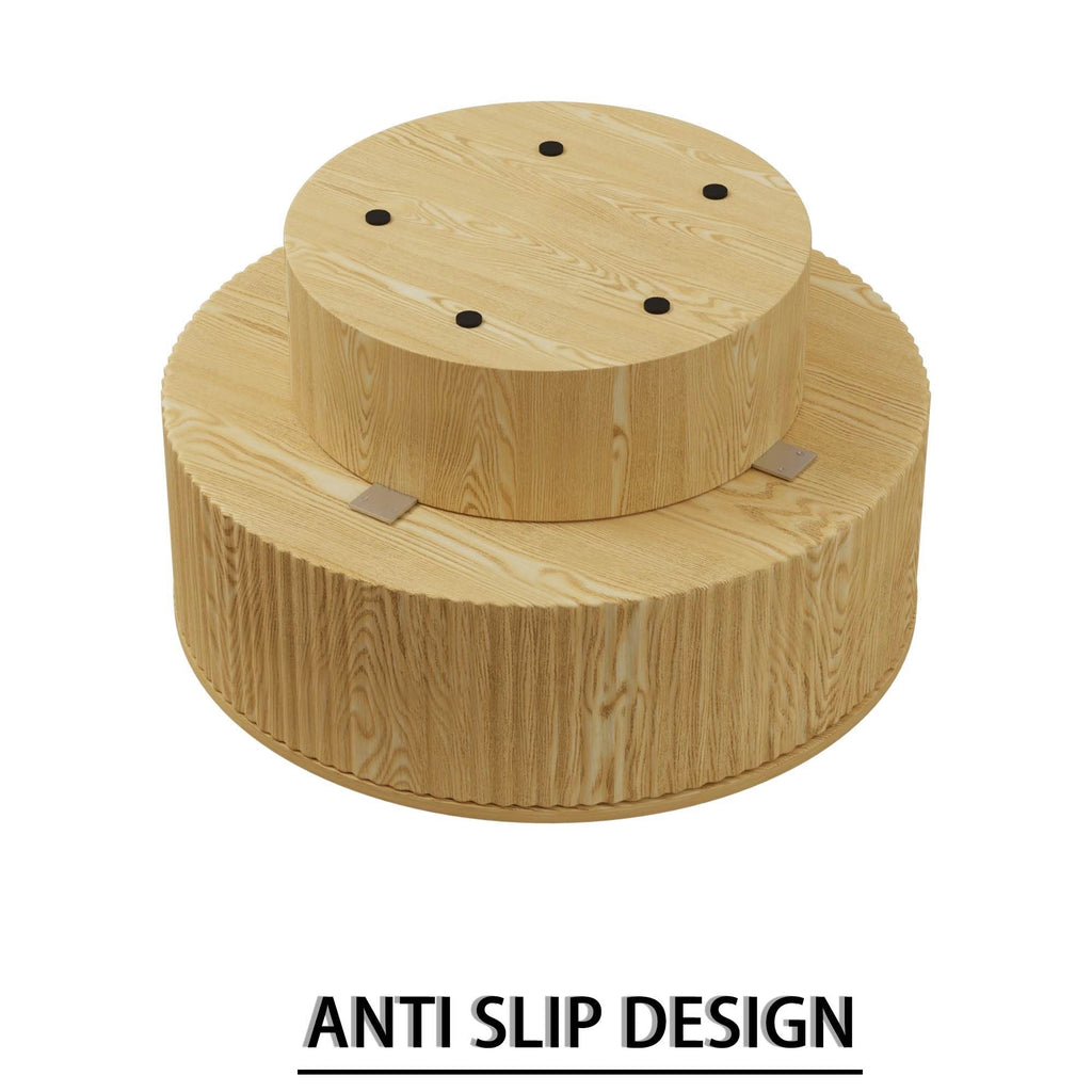Modern Circular Coffee Table with Stripe Design and Storage Space - Light Brown or Dark Brown