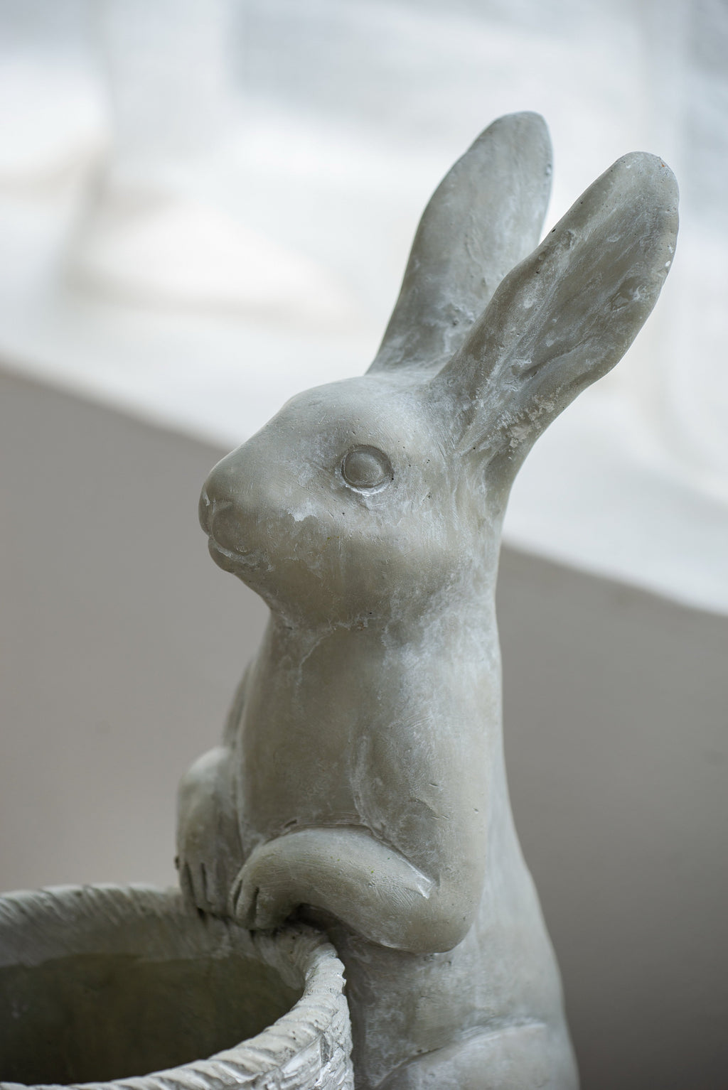 Decorative Cement Rabbit Planter with Basket Detail - Gray
