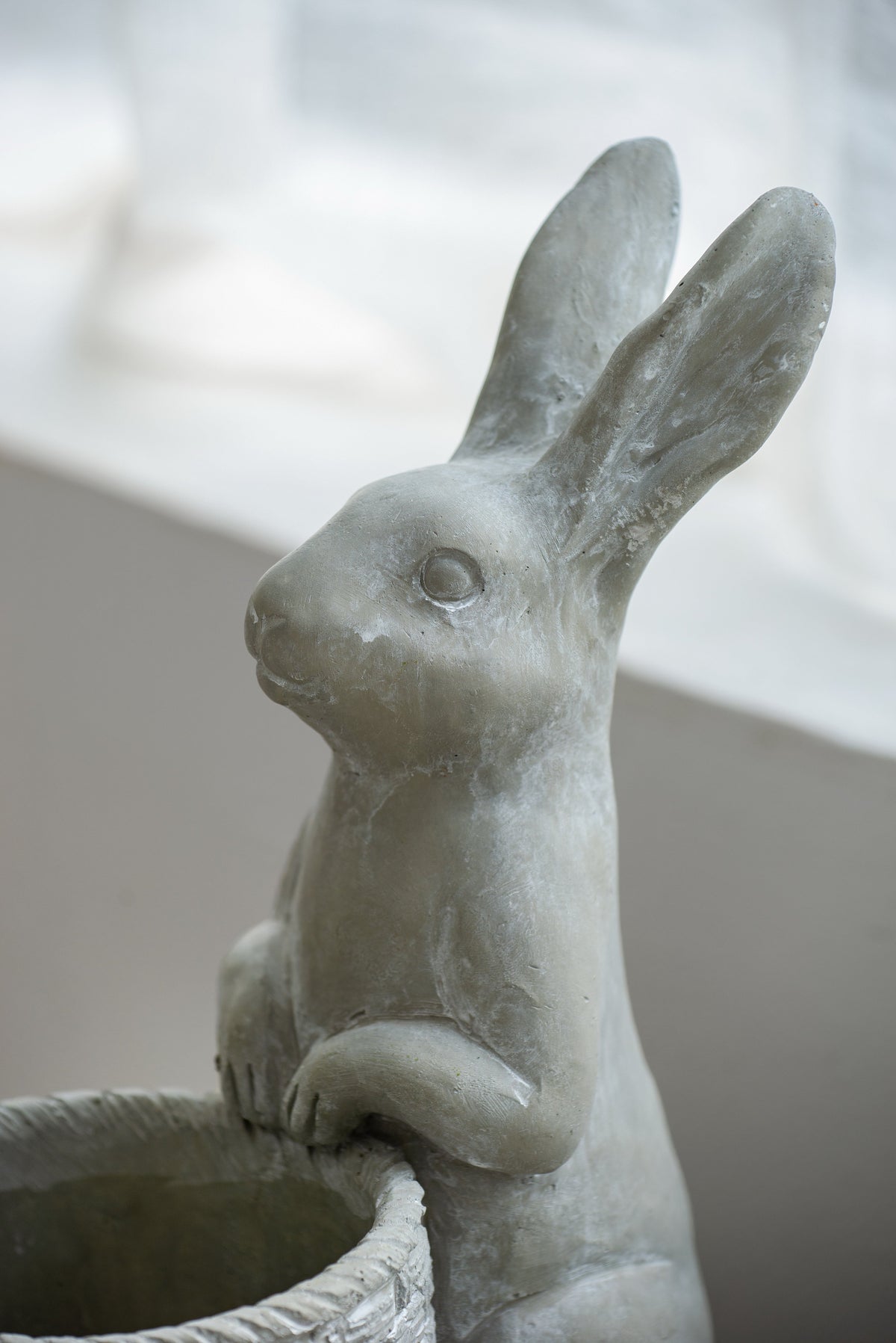 Decorative Cement Rabbit Planter with Basket Detail - Gray