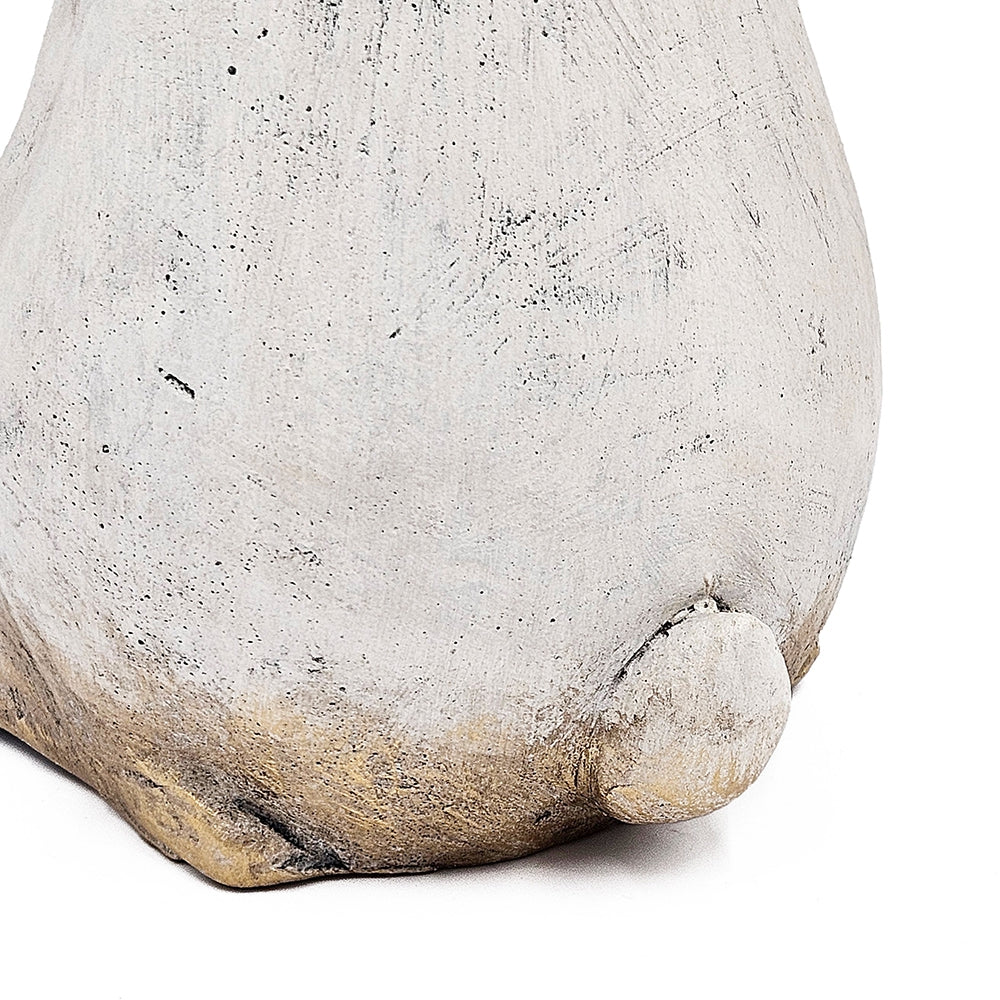 Textured Bunny Figurine with Iron Construction - White