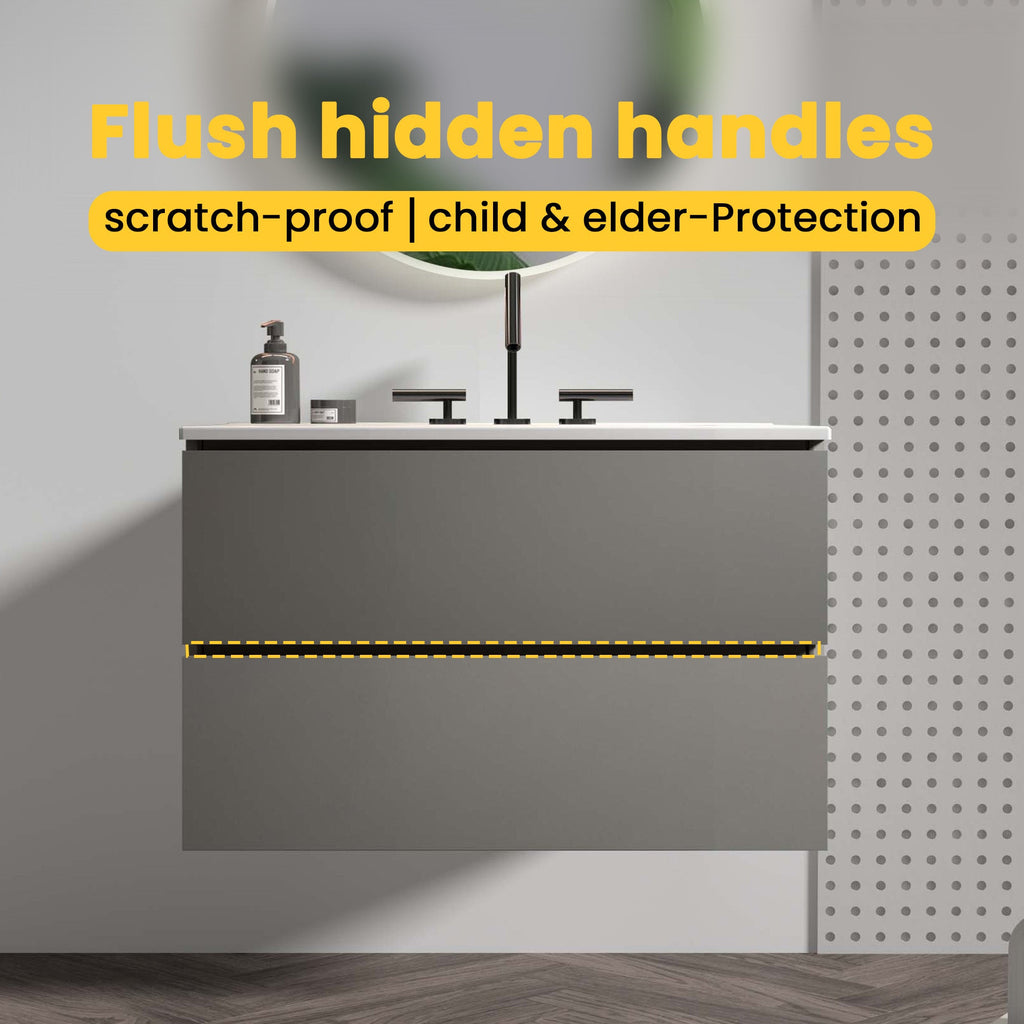 TIA 30" Wall Mount Bathroom Vanity with Soft-Closing Drawers - Space Grey