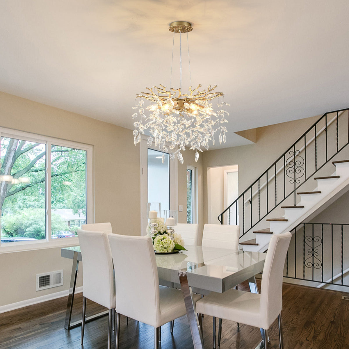 6-Light Crystal Chandelier with Gold Finish - Elegant Ceiling Lamp