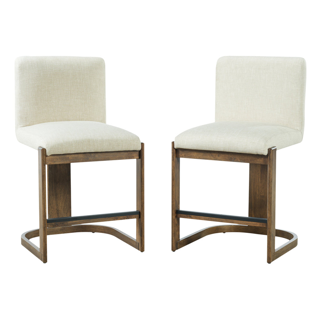 Modern Bar Stools Set of 2 with Plush Polyester Cushion - Walnut & Beige