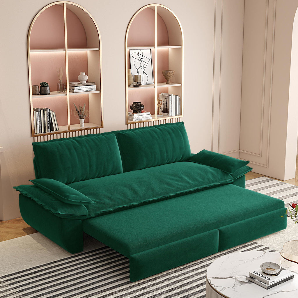 Queen Pull Out 3-in-1 Convertible Sleeper Sofa with Multi-Functionality - Dark Green
