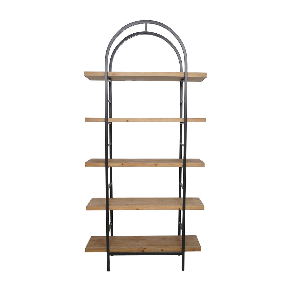 Tall Arched Wood and Iron Display Shelf with Striking Design