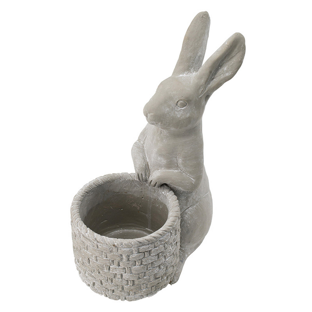 Decorative Cement Rabbit Planter with Basket Detail - Gray