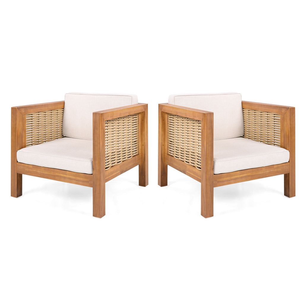 Outdoor Club Chair with Wicker Armrest - Beige
