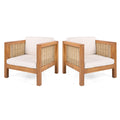 Outdoor Club Chair with Wicker Armrest - Beige