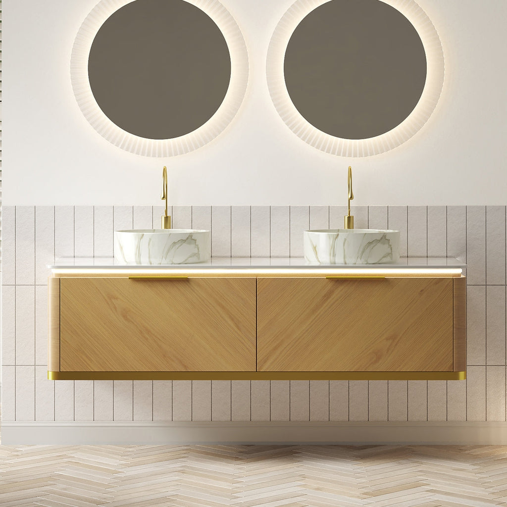 60" Bathroom Vanity with Sintered Stone Top and Ceramic Sinks - Dark Walnut