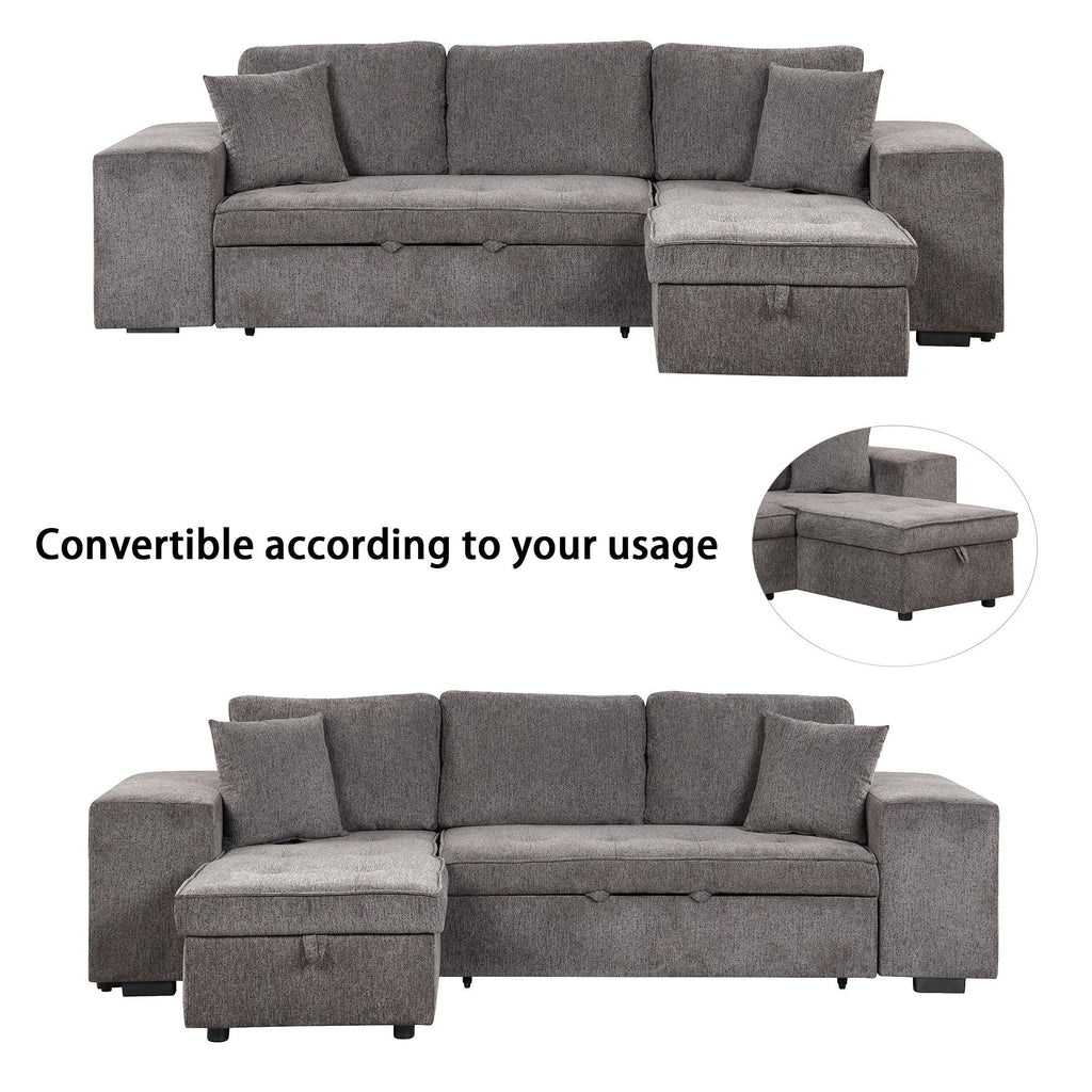 Reversible L-Shape Sleeper Sectional Sofa with Storage Chaise and 2 Stools - Multiple Colors