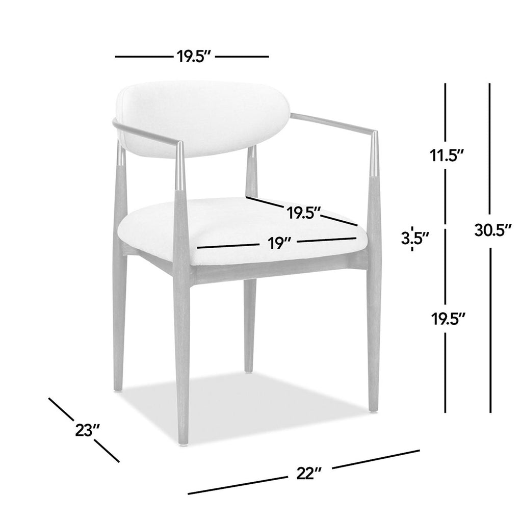 Artemis Mixed Material Upholstered Dining Arm Chair with Brushed Nickel Arms - Warm White
