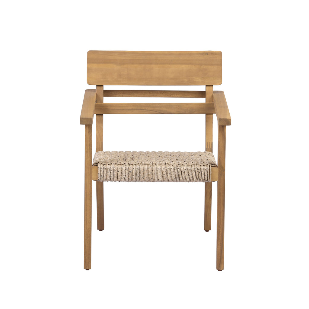 Outdoor Acacia Wood Dining Chairs with Woven Wicker Seats - Natural