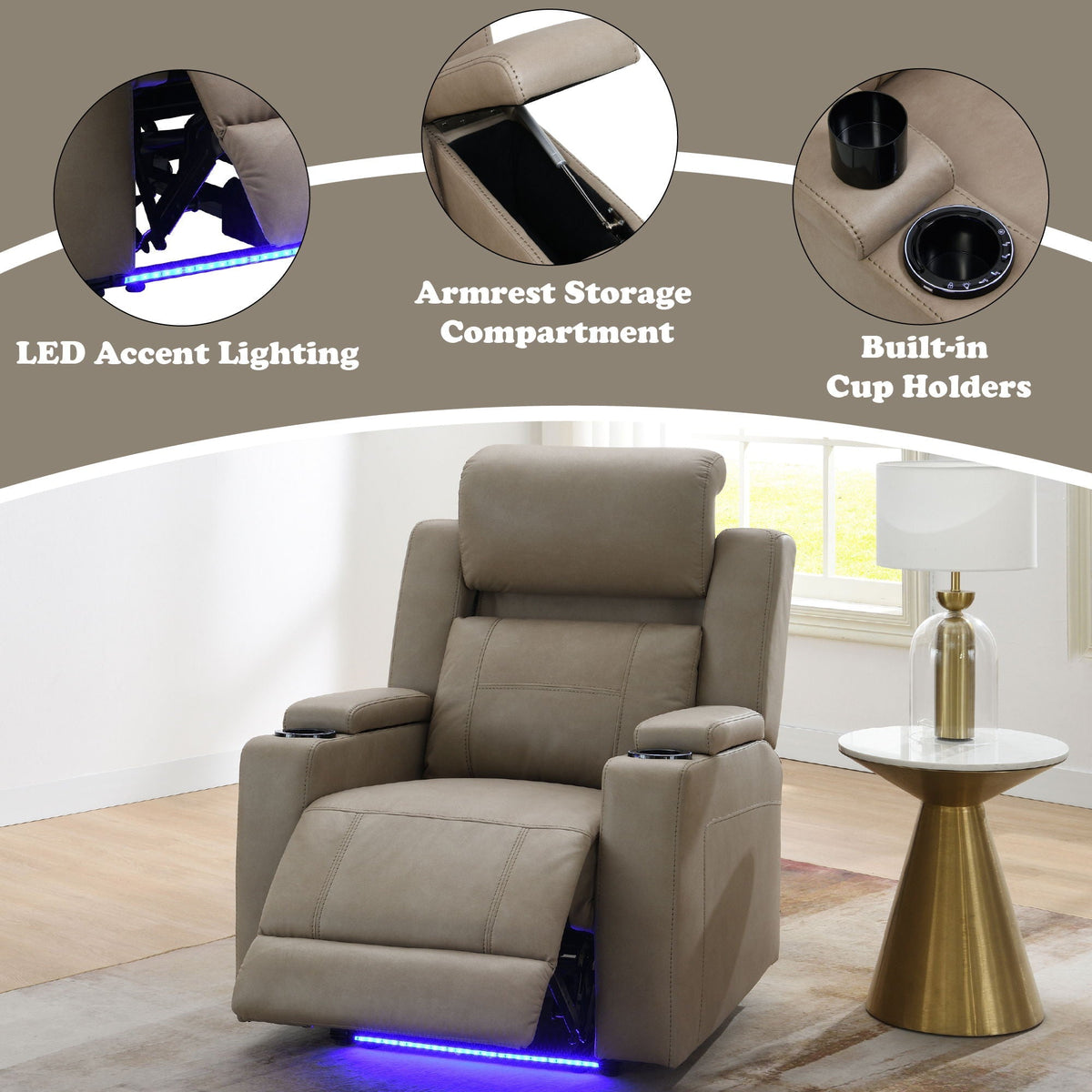 Lugo Power Motion Recliner With Cup Holder - Camel