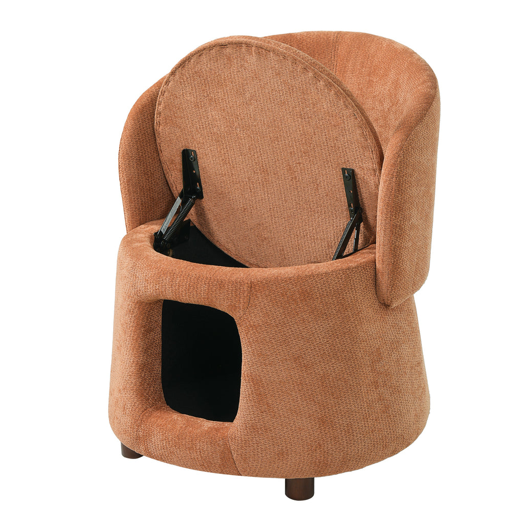 Orange Pet Friendly Chair with Hidden Pet Nook & Storage Seat