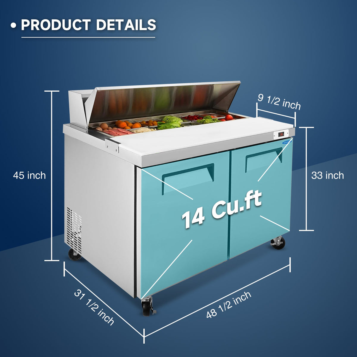 48 Inch Sandwich & Salad Prep Table with Butcher Block Cutting Board - Stainless Steel