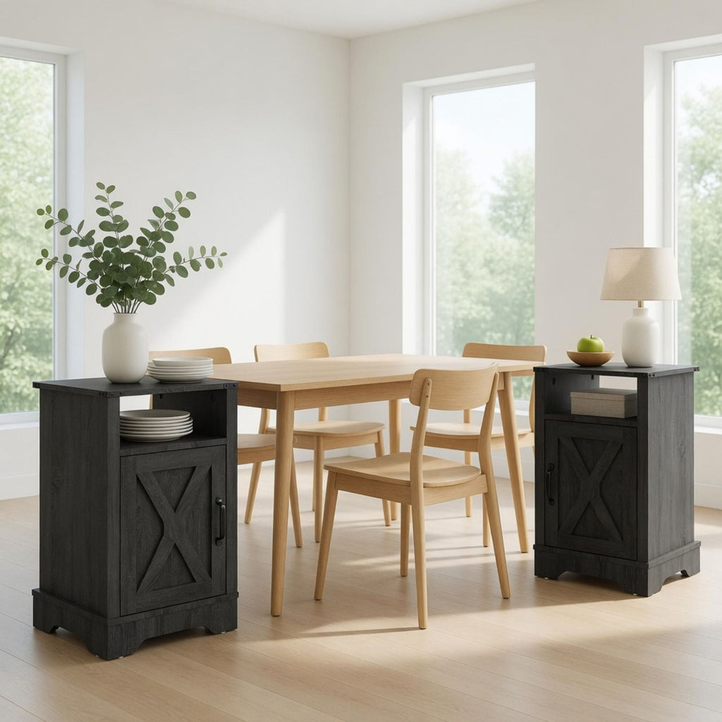 Farmhouse Nightstand with Charging Station & Storage - Multiple Colors