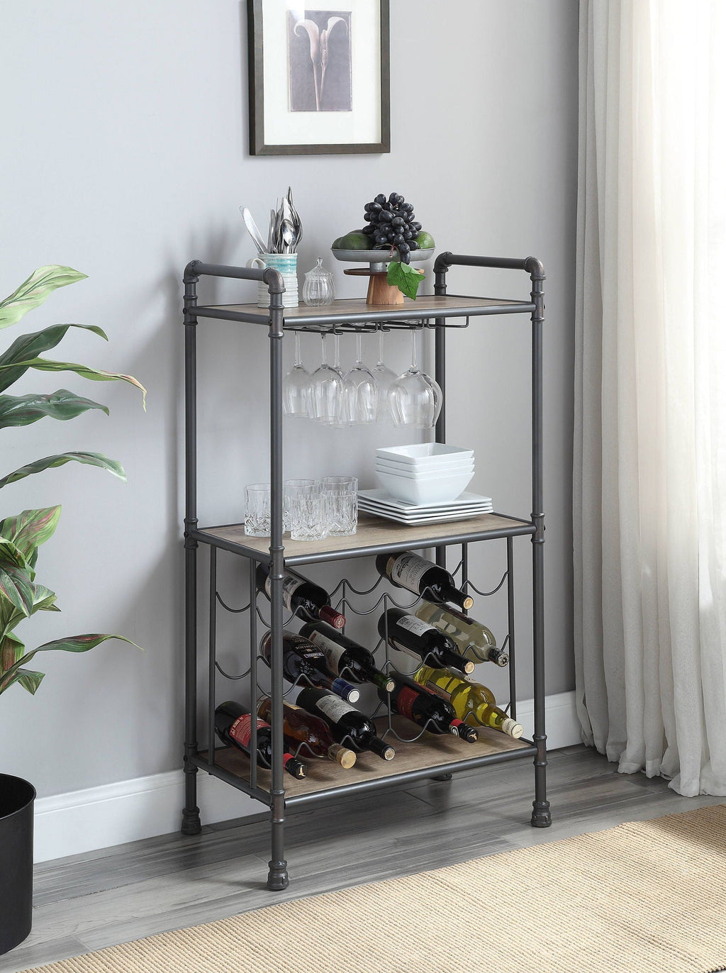 Brantley Wine Rack with Industrial Metal and Wood - Gray / Oak