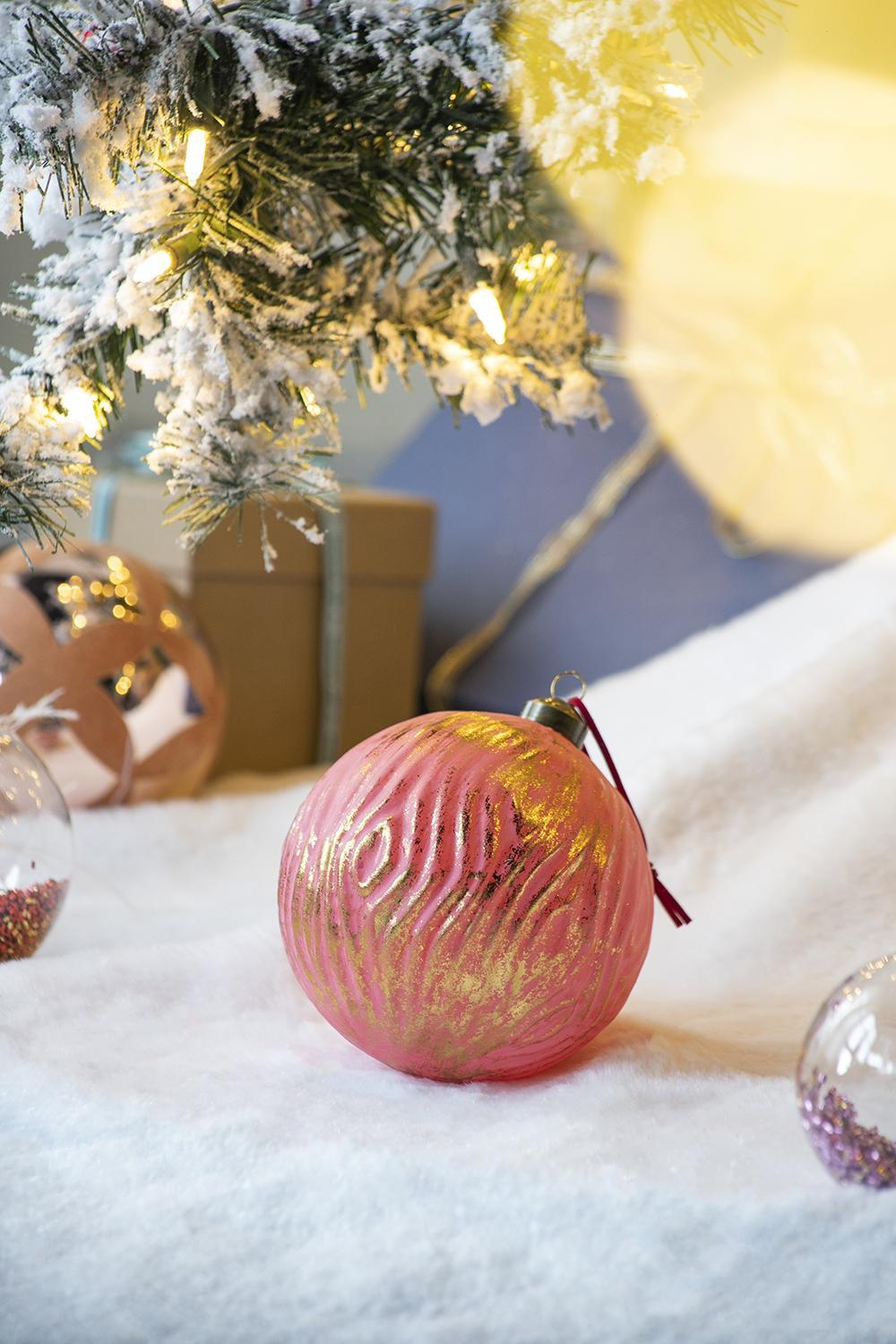 Glass Christmas Ball Ornaments with Decorative Finish - Green, Gold, Red