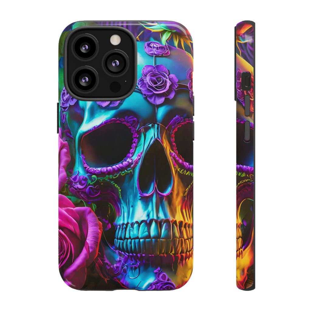Neon Skull and Roses Vibrant Tough Phone Case