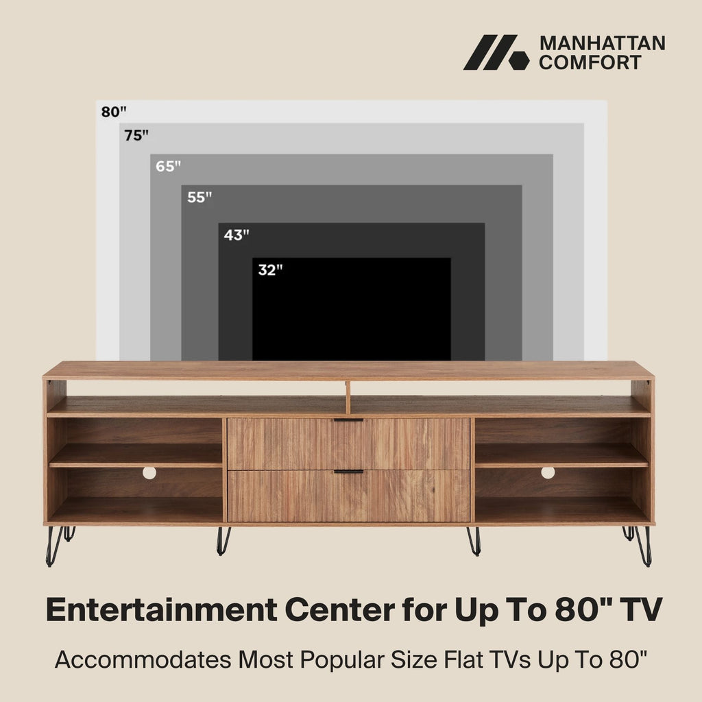 Fluted TV Stand with Storage and Metal Legs - Multiple Colors