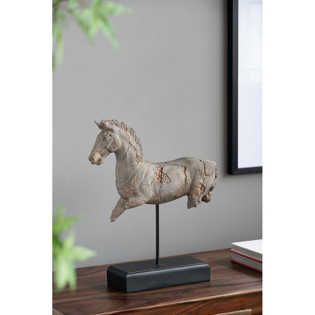 Antique Horse Statue On Stand with Iron Base - Gray