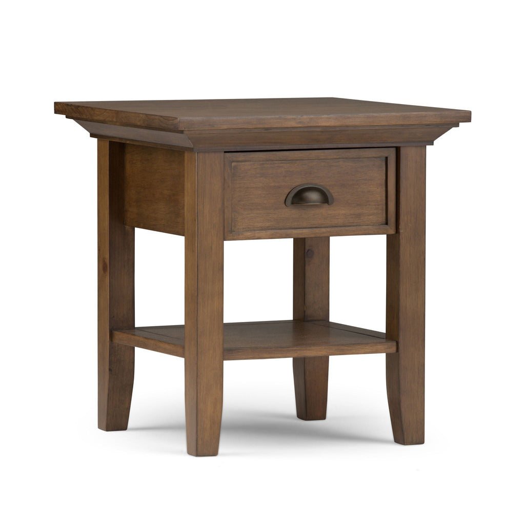 Solid Wood End Table with Storage Drawer - Light Brown