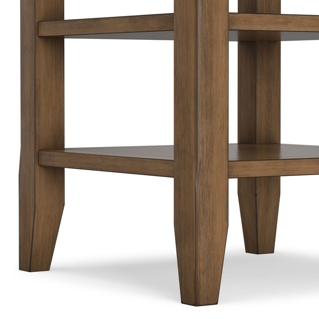 Light Brown End Table with Open Storage Shelves - MDF & Metal