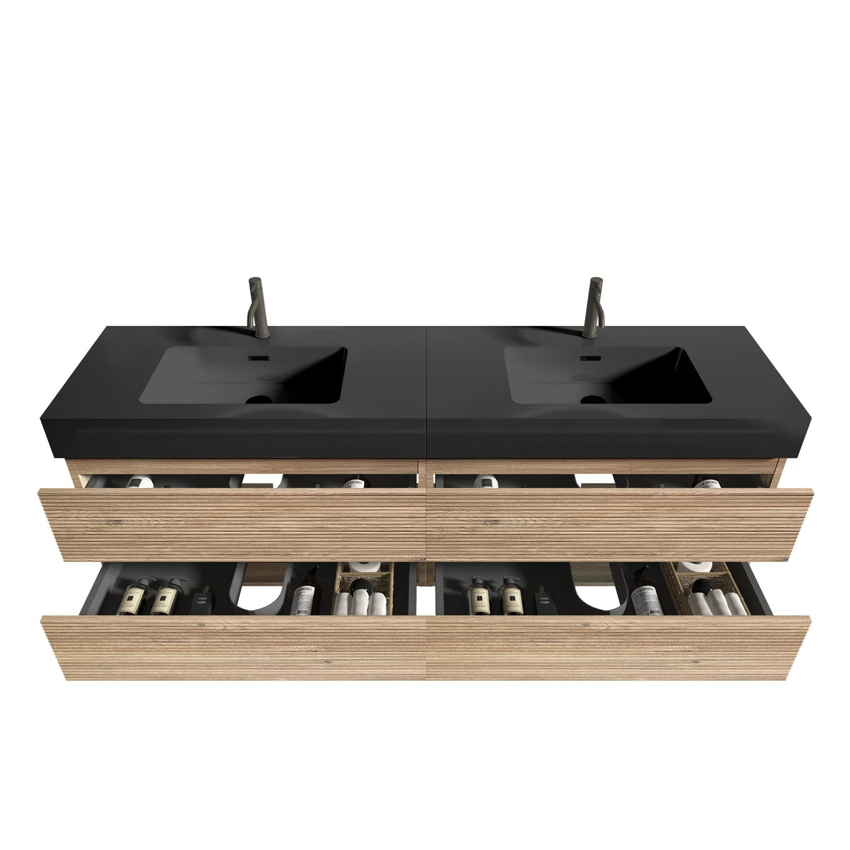 Grace 72'' Bathroom Vanity with Soft-Close Drawers - Walnut/Black