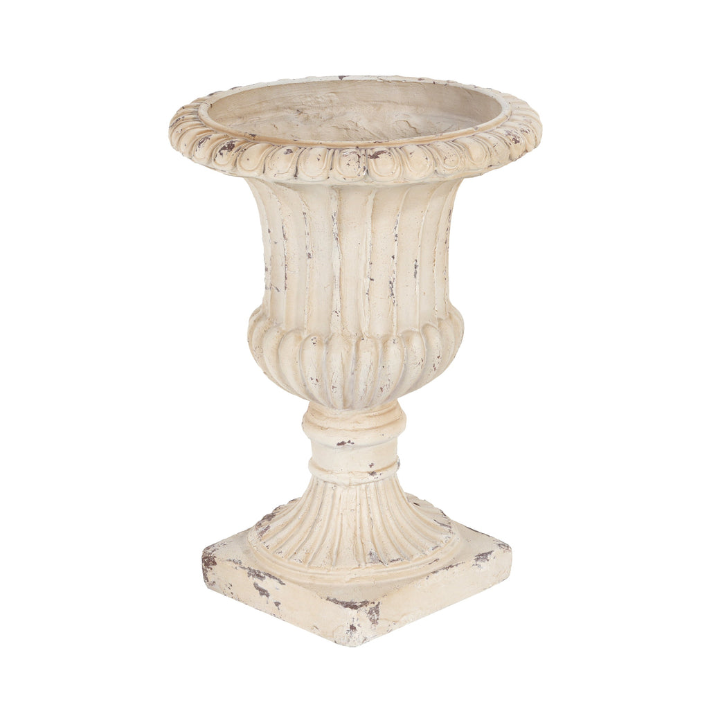 Antique White Garden Urn Planter with Drainage - 14" W x 19.25" H