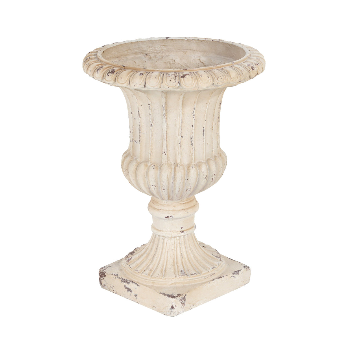 Antique White Garden Urn Planter with Drainage - 14" W x 19.25" H
