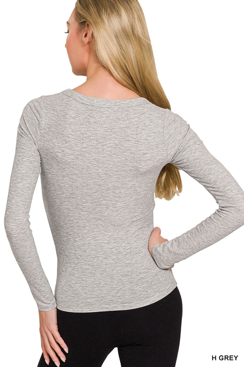Zenana Ribbed Boat Neck Long Sleeve T-Shirt