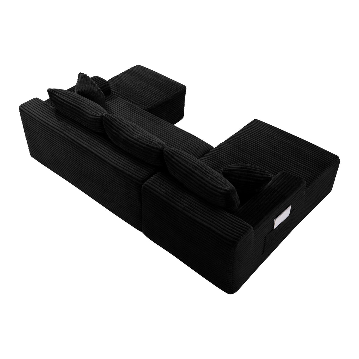 Corduroy U-Shaped Sectional Sofa with Deep Seat - Black