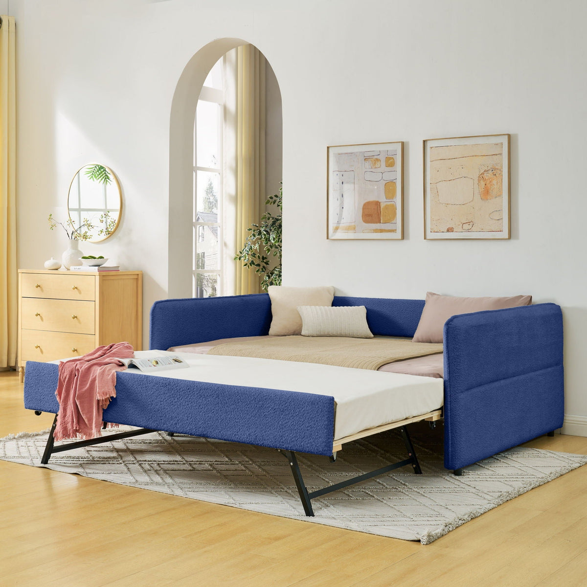 Upholstered Daybed With Pop Up Trundle - Fabric Trundle Bed in Multiple Colors