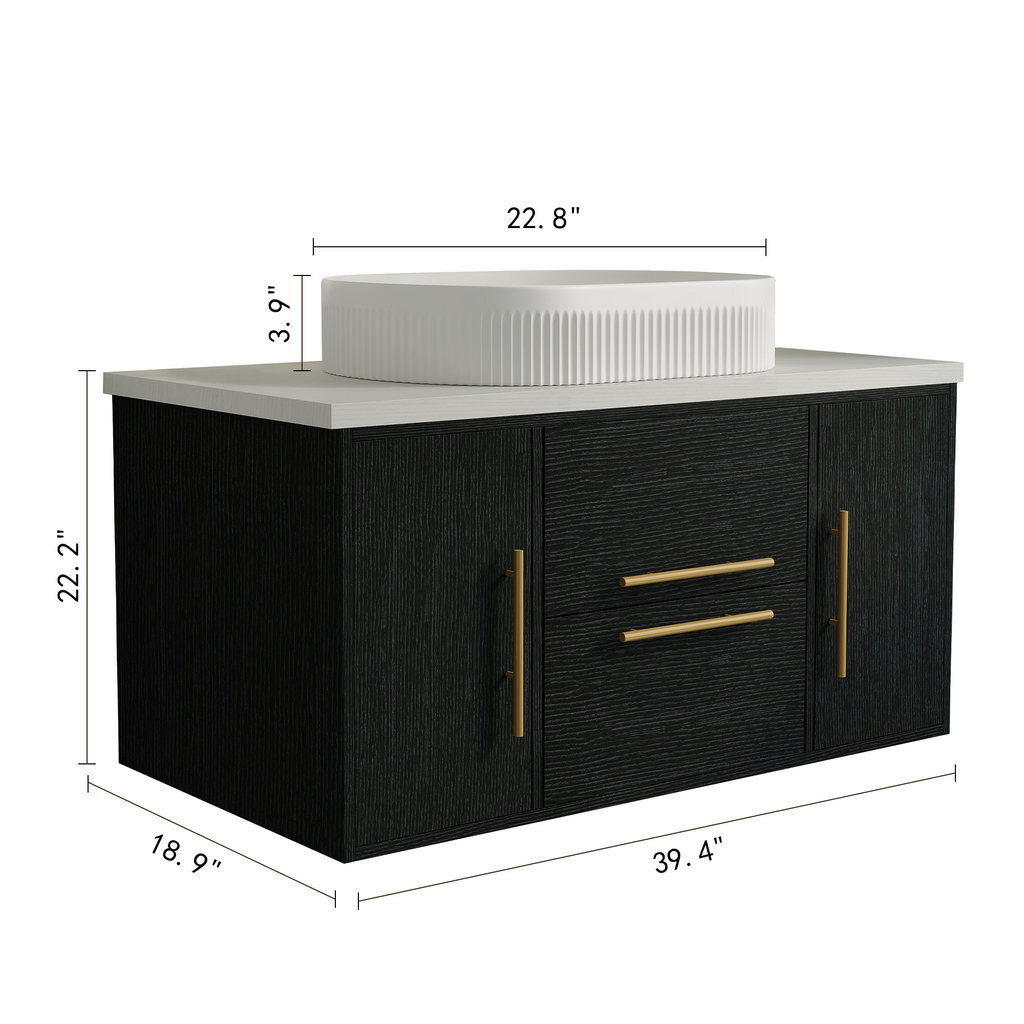 Modern Floating Bathroom Vanity with Ceramic Sink - 39.4 Inch