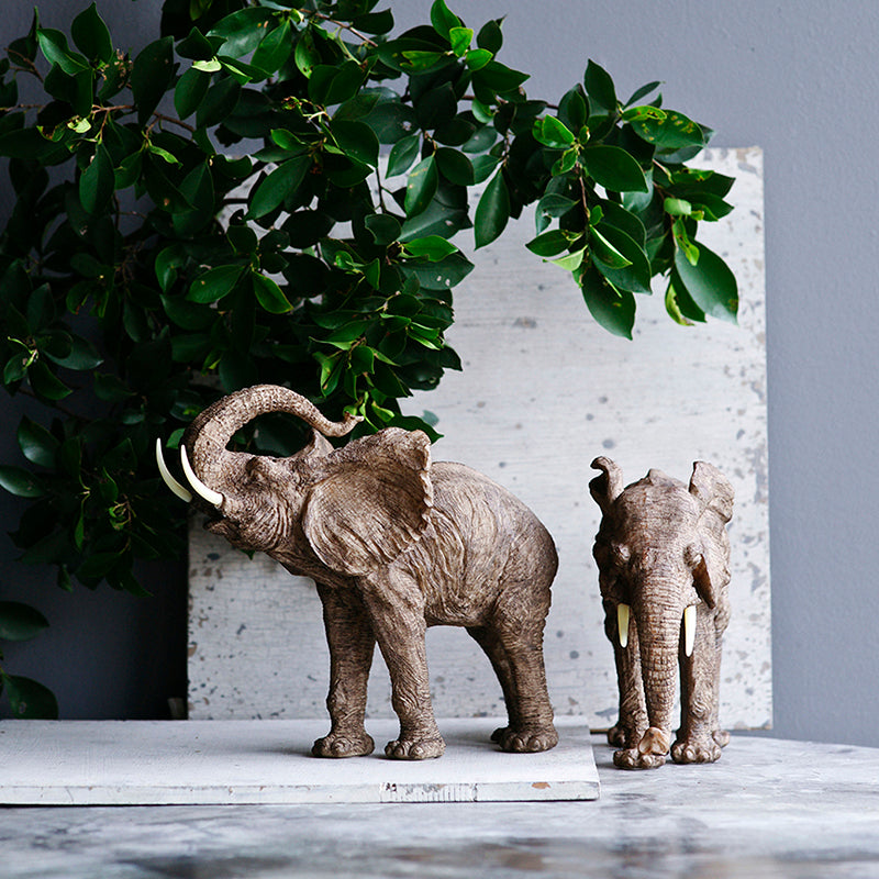 Polyresin Elephant Accent Decorative Object with Trumpeting Design - Black/Polyresin