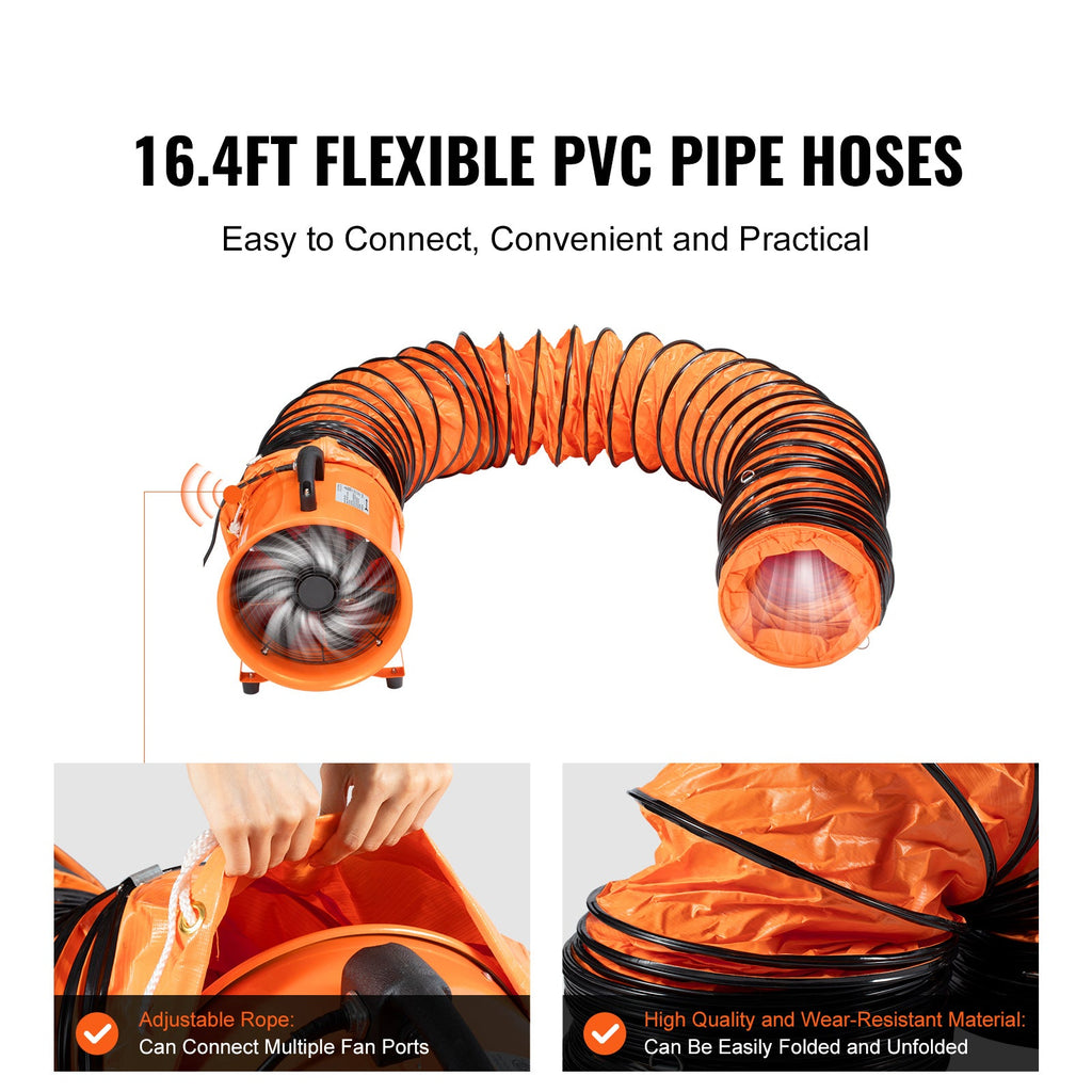 12-Inch Heavy Duty Cylinder Ventilation Fan with 16.4ft Duct Hose - Iron