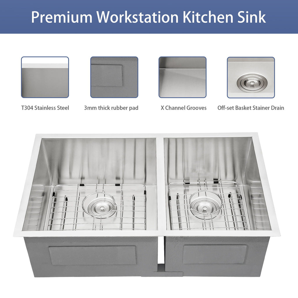 Modern Double Bowl Undermount Sink with 10" Deep Basins - Gray